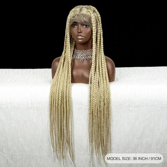 Braided full lace wig, knotless box braids, long  medium Braids, blond wig NWT - Picture 10 of 13